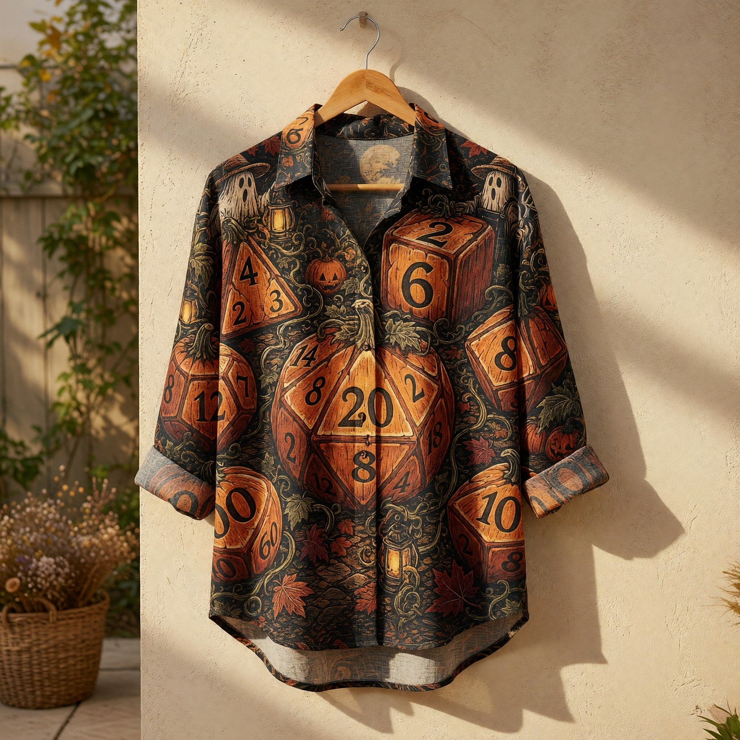 Halloween Pumpkin Dice Linen Shirt - RPG Spooky Harvest Apparel
