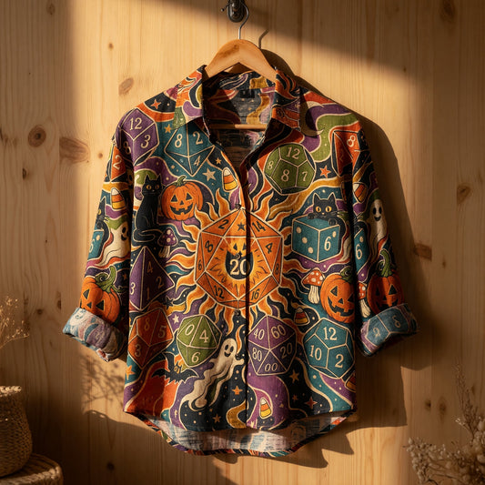 Halloween Dice Linen Shirt - Spooky Retro RPG Apparel