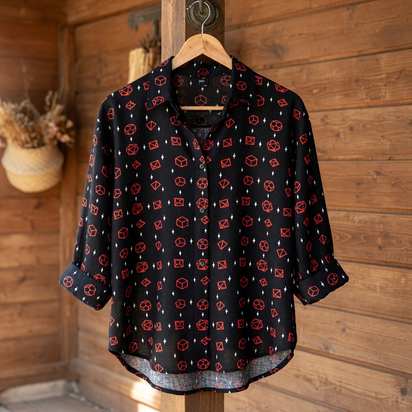 Polyhedral Dice Linen Shirt - Fantasy Tabletop RPG Pattern