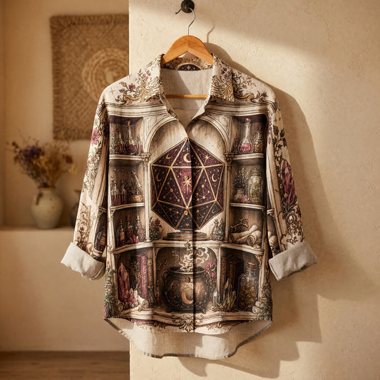 Celestial D20 Linen Shirt - Mystic Wizard Apothecary Style