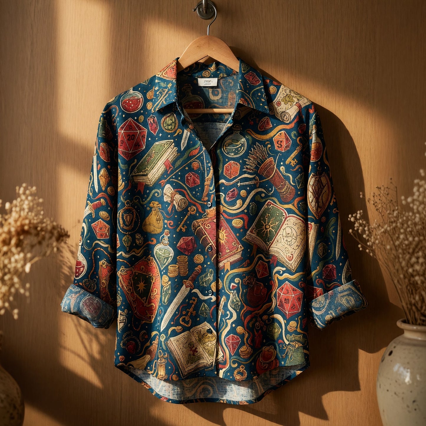 Dice Fantasy Linen Shirt - Tabletop RPG Gaming Apparel