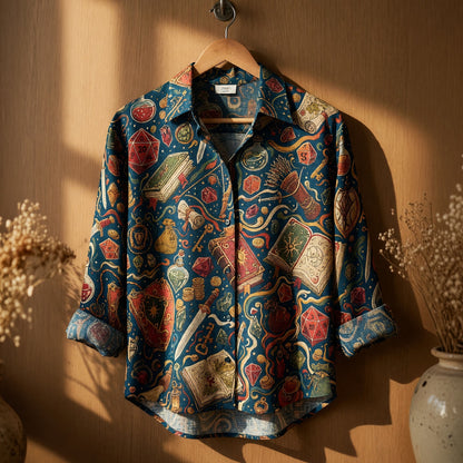 Dice Fantasy Linen Shirt - Tabletop RPG Gaming Apparel