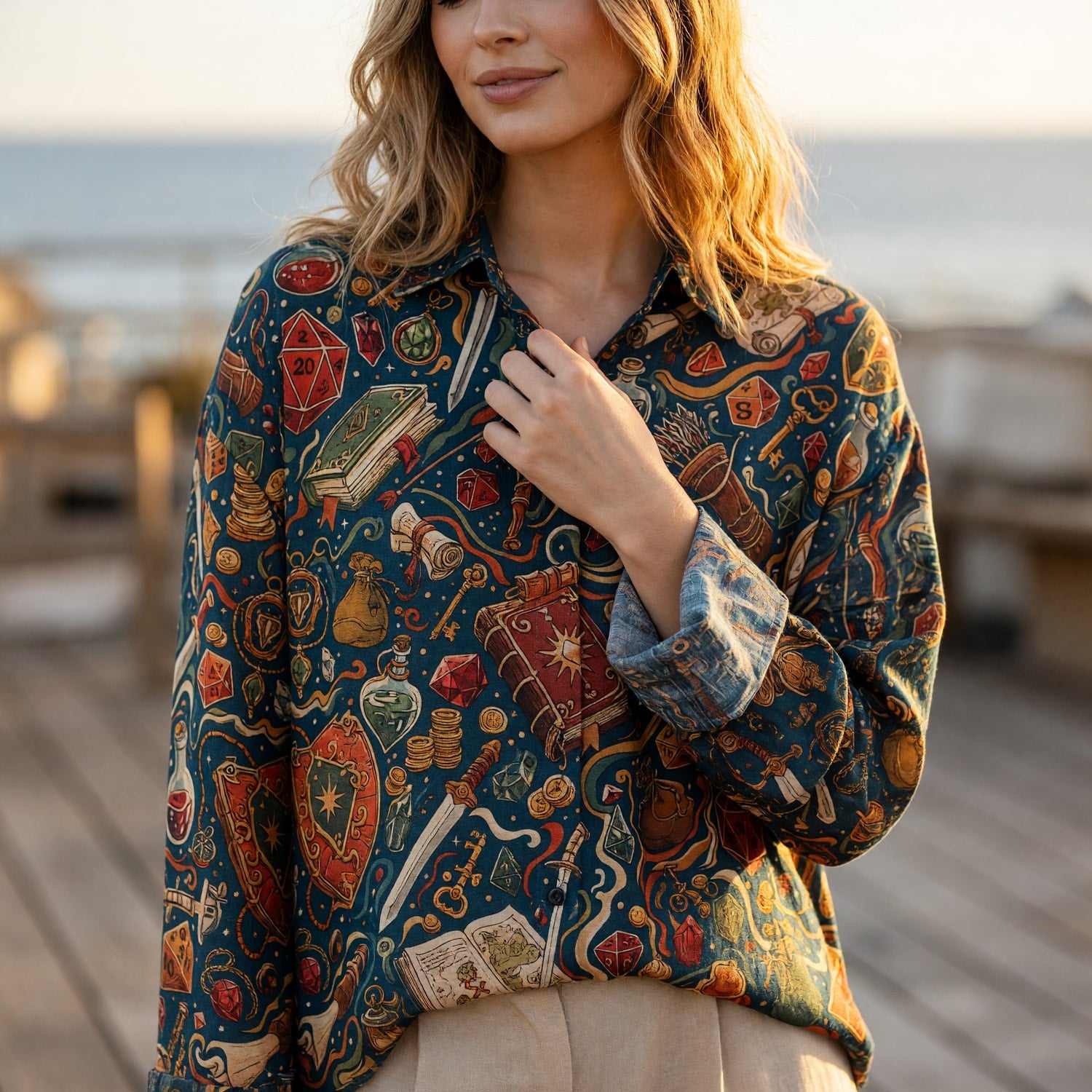 Dice Fantasy Linen Shirt - Tabletop RPG Gaming Apparel