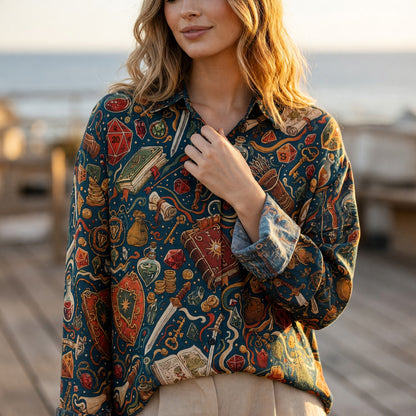 Dice Fantasy Linen Shirt - Tabletop RPG Gaming Apparel