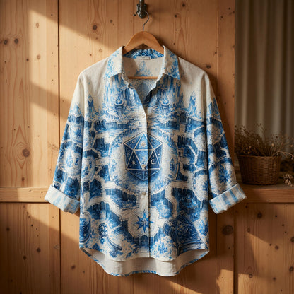Ice Crystal D20 Linen Shirt - Fantasy Wizard Realm Apparel