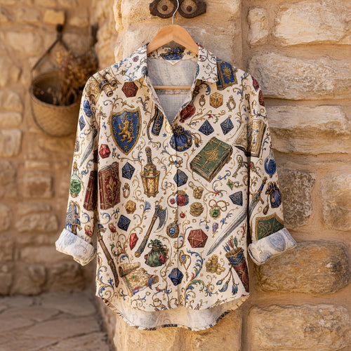 Fantasy Dungeon Linen Shirt - Fantasy RPG Tabletop Pattern