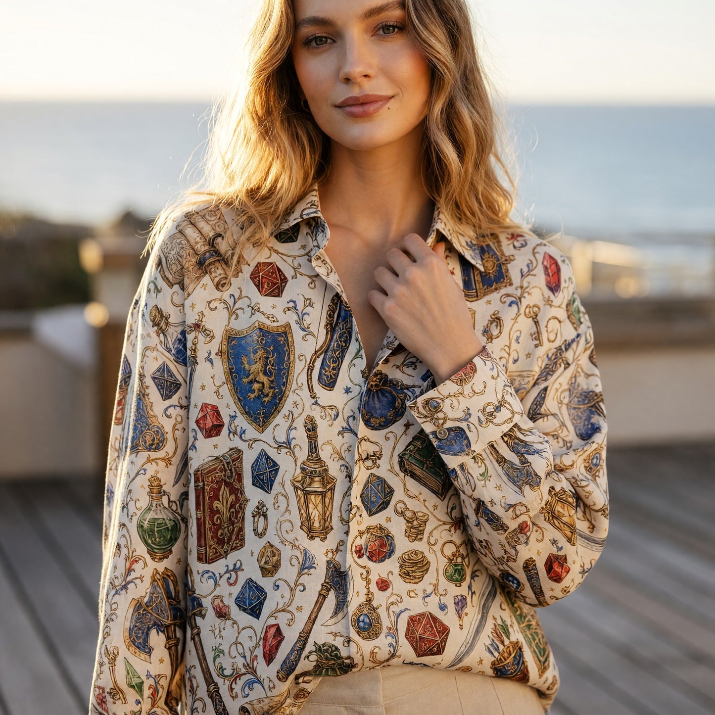 Fantasy Dungeon Linen Shirt - Fantasy RPG Tabletop Pattern