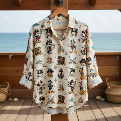 Pirate Linen Shirt - Mouse Treasure Pattern