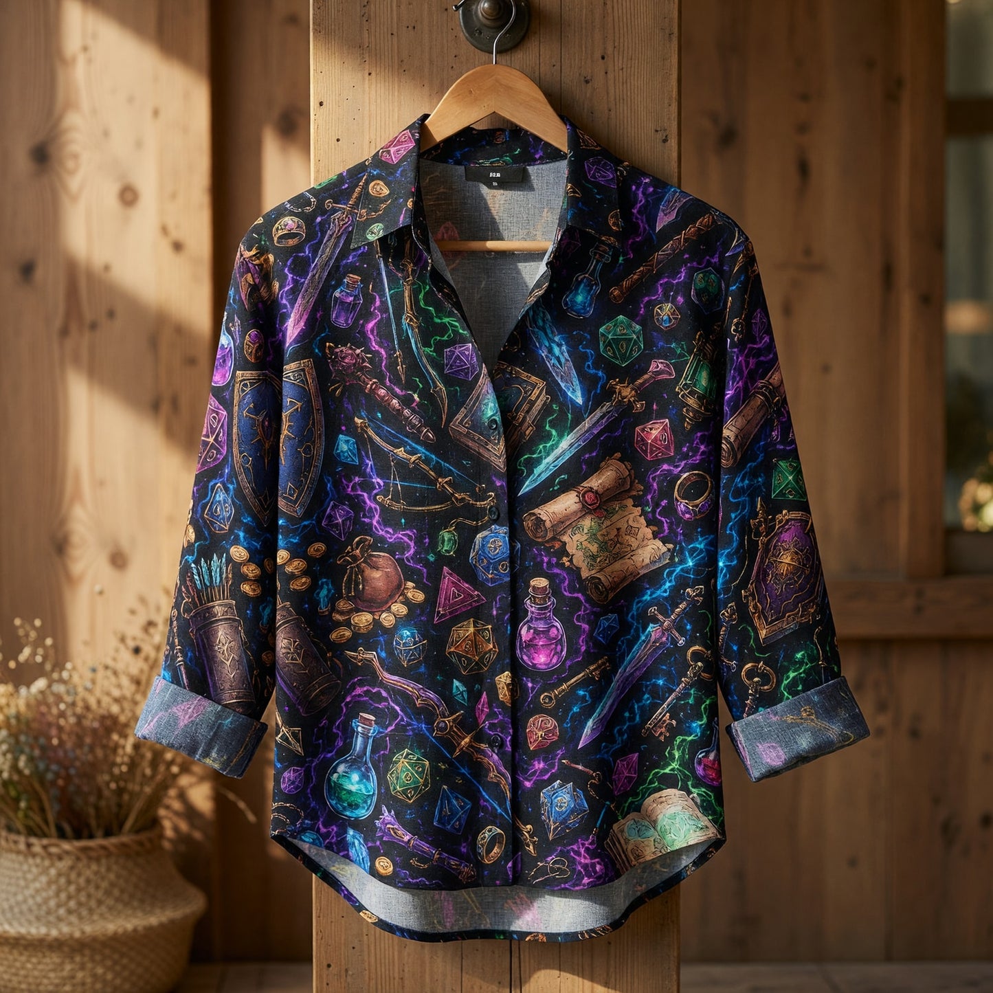 Magical Items Linen Shirt - Fantasy RPG Neon Pattern