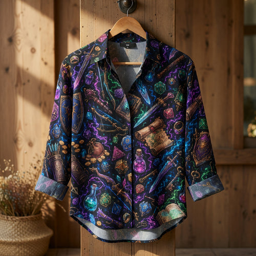 Magical Items Linen Shirt - Fantasy RPG Neon Pattern