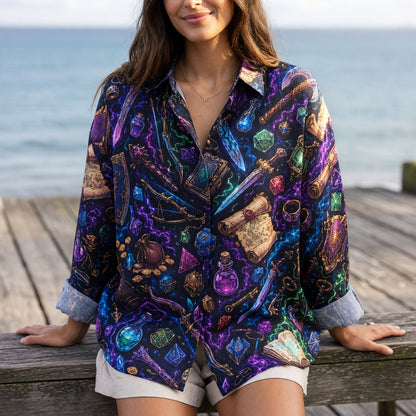 Magical Items Linen Shirt - Fantasy RPG Neon Pattern