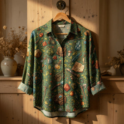 Fantasy Dungeon Linen Shirt - Fantasy Tabletop RPG Dice Pattern