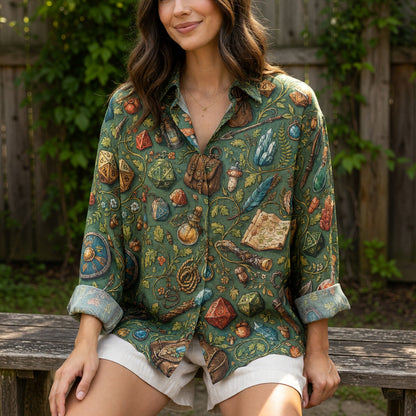 Fantasy Dungeon Linen Shirt - Fantasy Tabletop RPG Dice Pattern