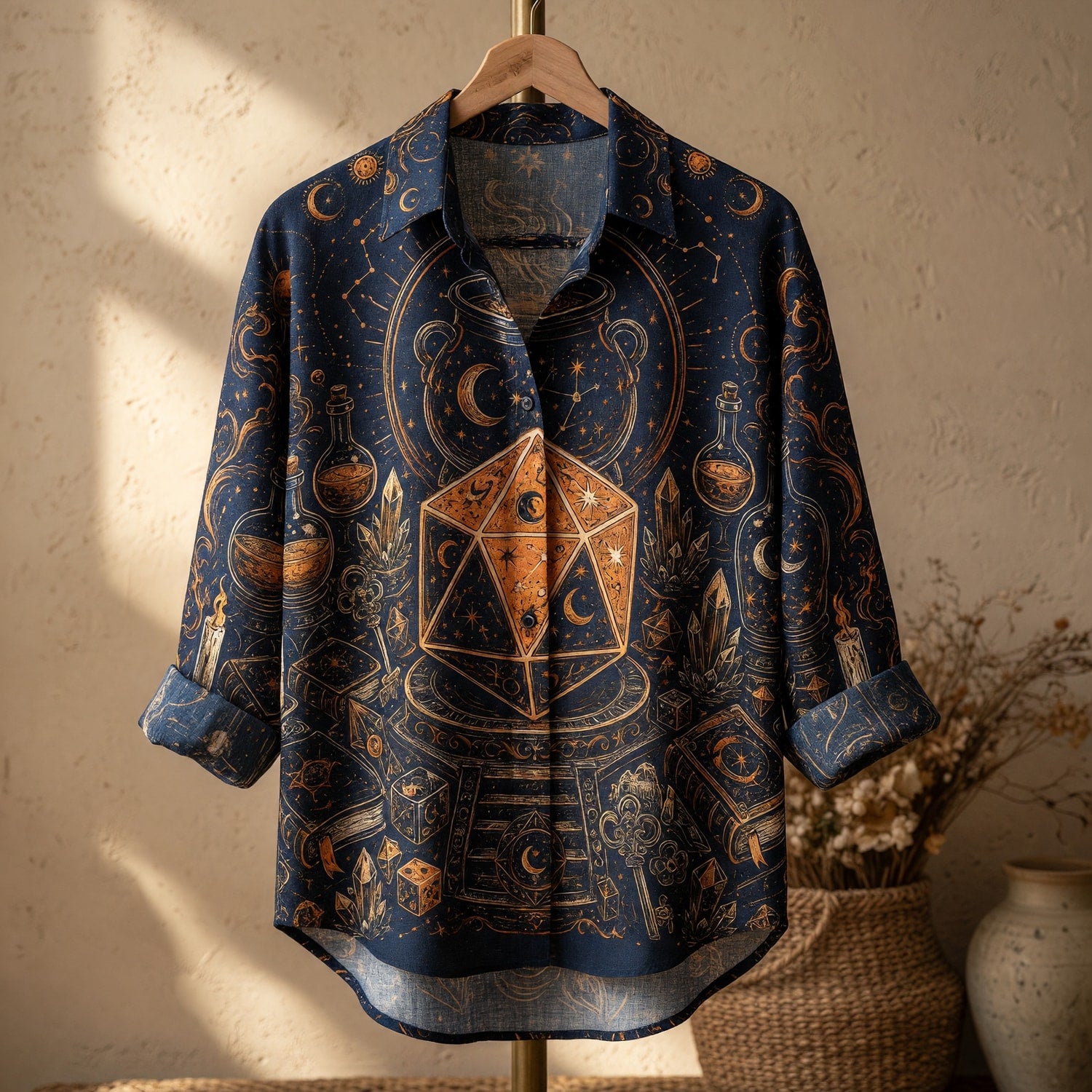 Celestial D20 Alchemy Linen Shirt - Mystic Fantasy RPG Apparel