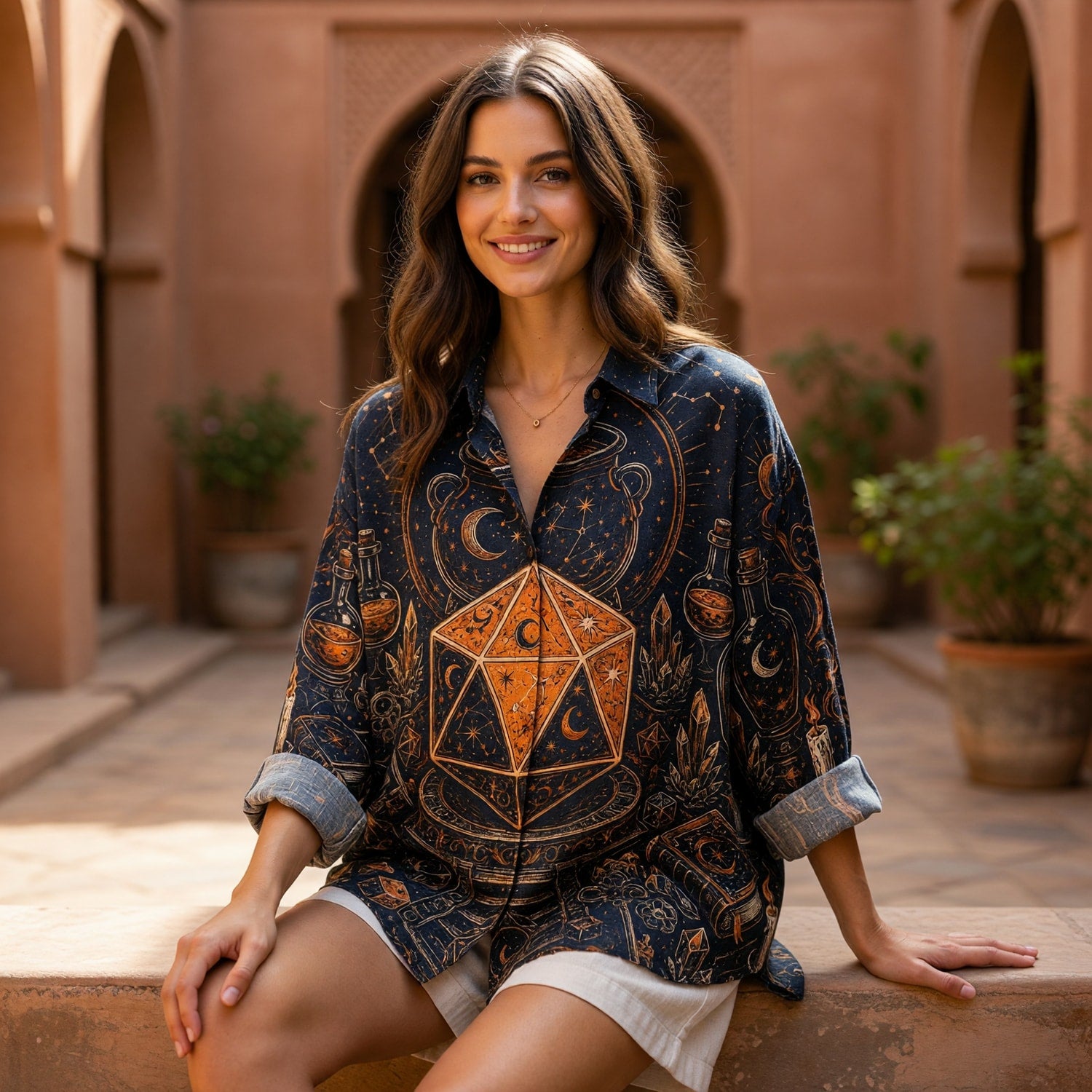 Celestial D20 Alchemy Linen Shirt - Mystic Fantasy RPG Apparel