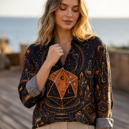 Celestial D20 Alchemy Linen Shirt - Mystic Fantasy RPG Apparel