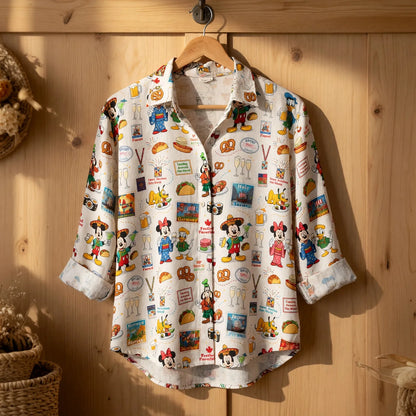 World Park Food & Wine Linen Shirt - Mouse Festival Pattern