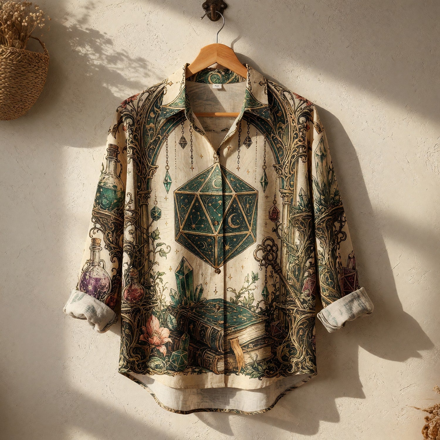 Celestial D20 Linen Shirt - Mystic Fantasy RPG Dice Apparel