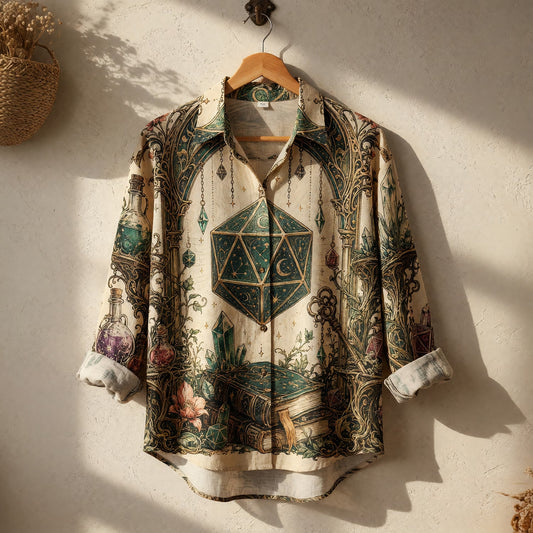 Celestial D20 Linen Shirt - Mystic Fantasy RPG Dice Apparel
