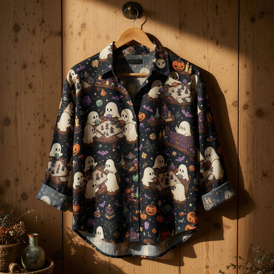 Halloween Ghost Linen Shirt - Spooky Tabletop RPG Apparel