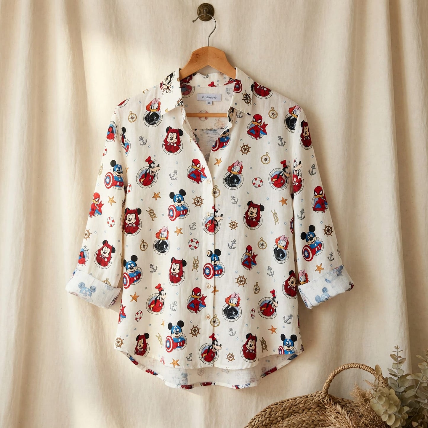 Mouse And Friends Nautical Adventure Women's Linen Shirt