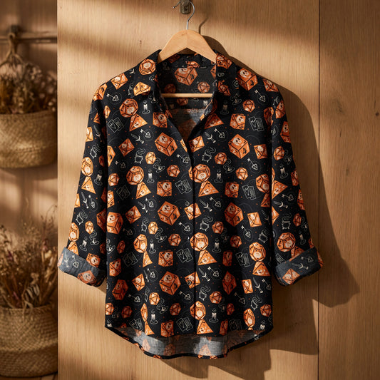 Skull Dice Linen Shirt - Gothic RPG Gaming Apparel