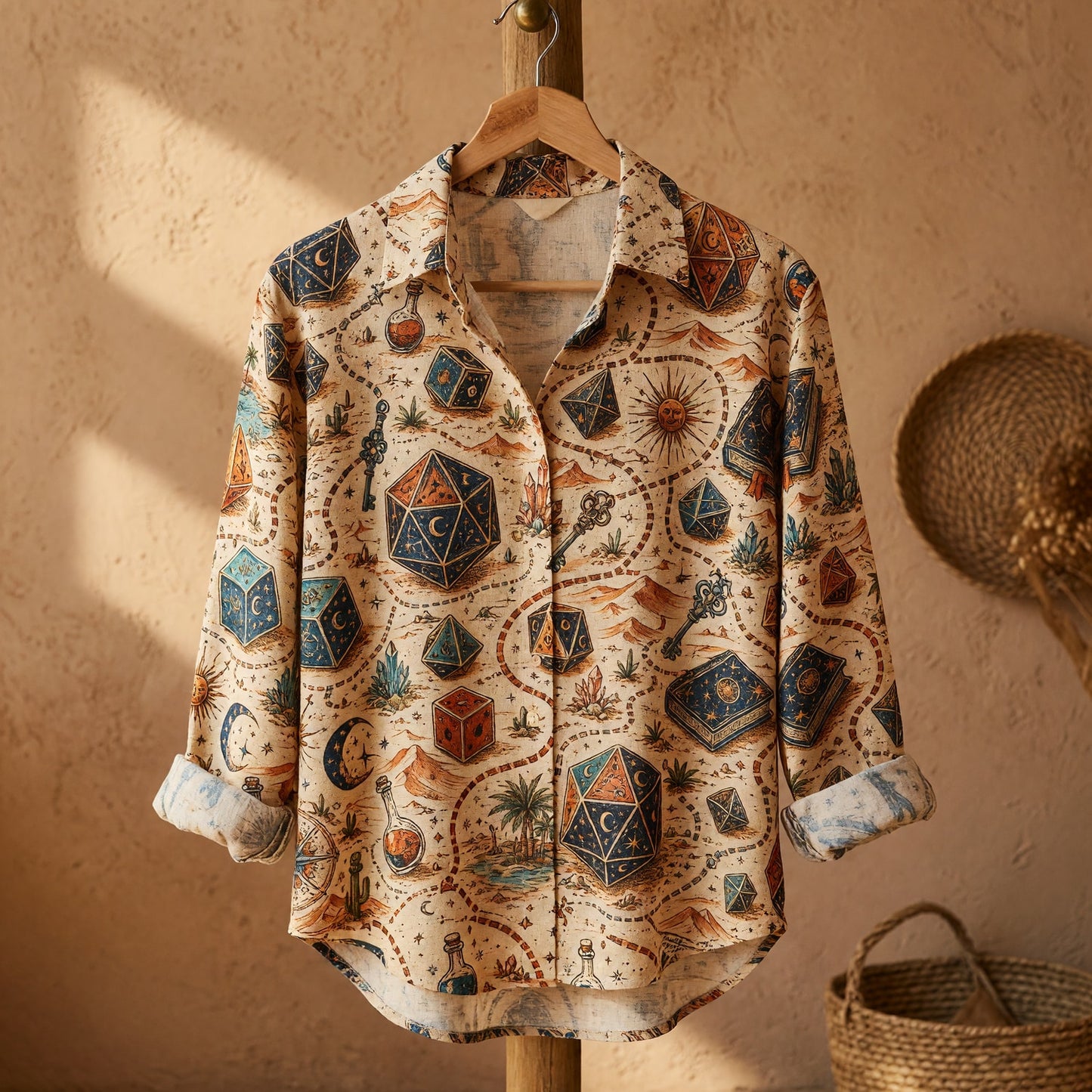Dice Desert Linen Shirt - Fantasy RPG Vintage Map Art