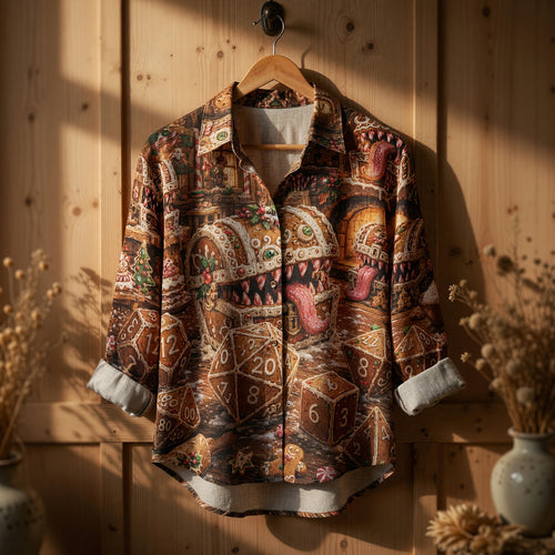 Christmas Mimic Linen Shirt - Gingerbread RPG Holiday Apparel