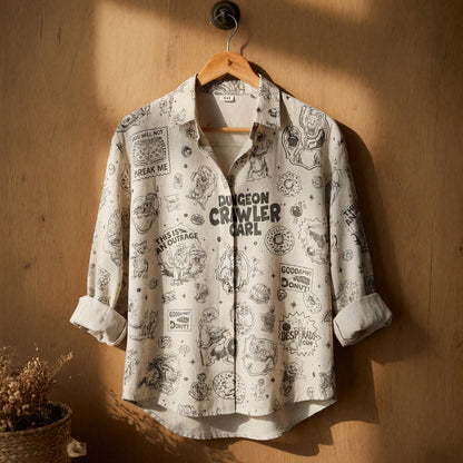 Dungeon Crawler Linen Shirt - LitRPG AOP Pattern Apparel