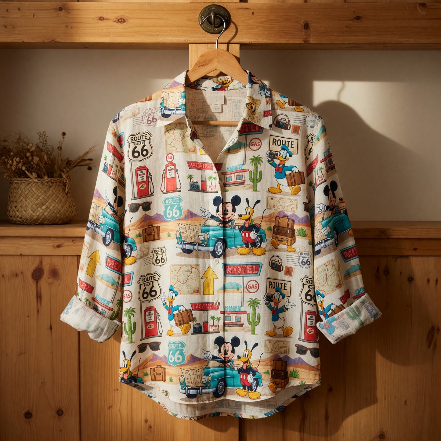 Route 66 Linen Shirt - Mouse Vintage Road Trip