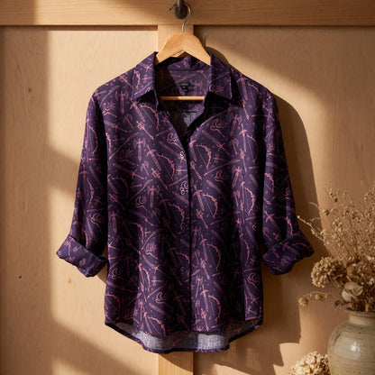 Fantasy Weapons Linen Shirt - Medieval Sword Axe Pattern