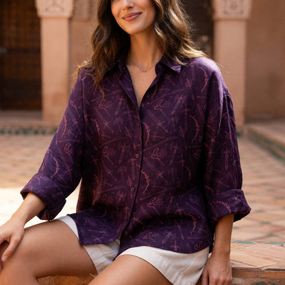 Fantasy Weapons Linen Shirt - Medieval Sword Axe Pattern