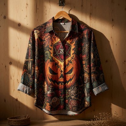 Fantasy Dungeon Halloween Linen Shirt - Spooky D20 RPG Dice Apparel