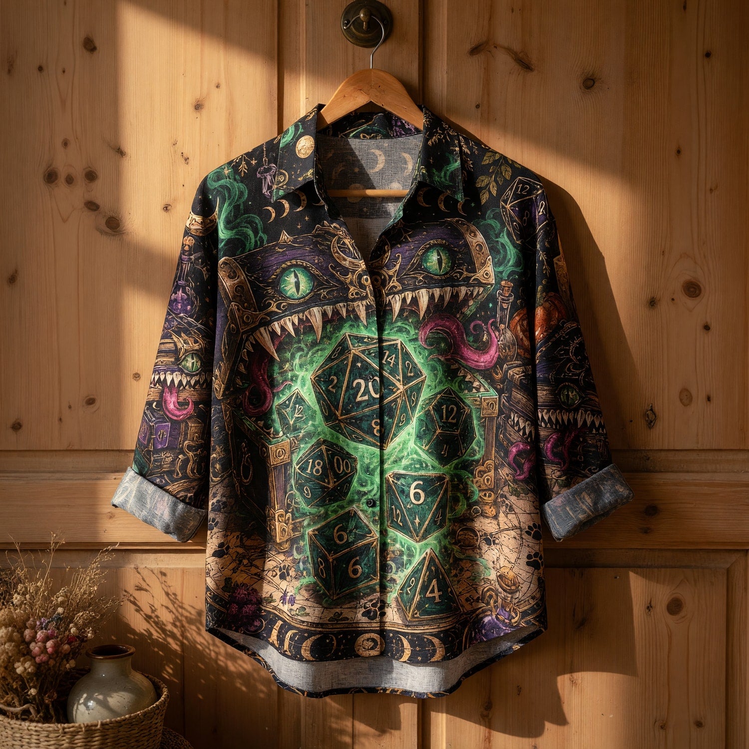 Dice Mimic Chest Linen Shirt - Fantasy RPG Mystical Apparel