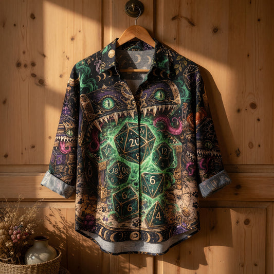 Dice Mimic Chest Linen Shirt - Fantasy RPG Mystical Apparel