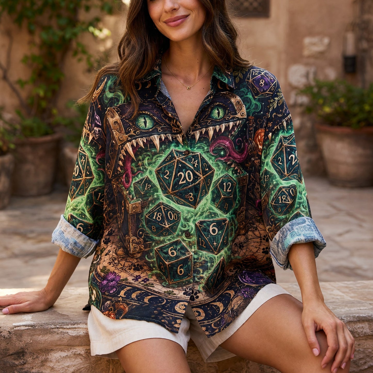 Dice Mimic Chest Linen Shirt - Fantasy RPG Mystical Apparel