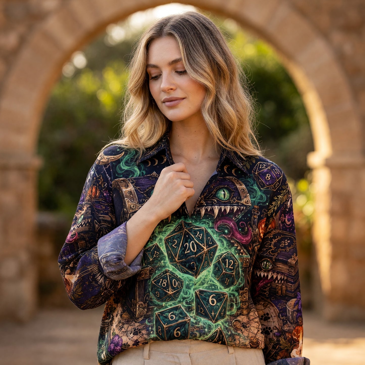 Dice Mimic Chest Linen Shirt - Fantasy RPG Mystical Apparel
