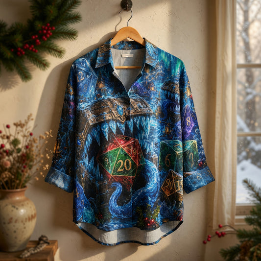 Icy Treasure Dice Linen Shirt - Fantasy Winter RPG Apparel