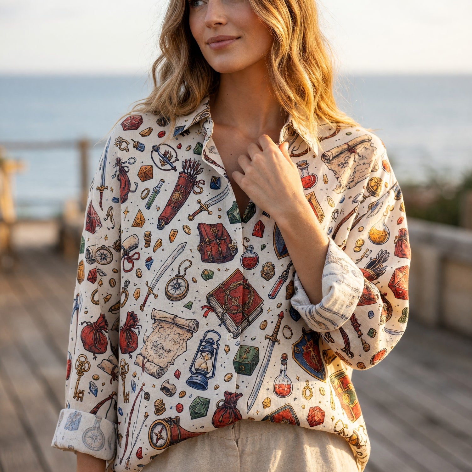 Fantasy Dungeon Linen Shirt - Fantasy RPG Pattern Apparel