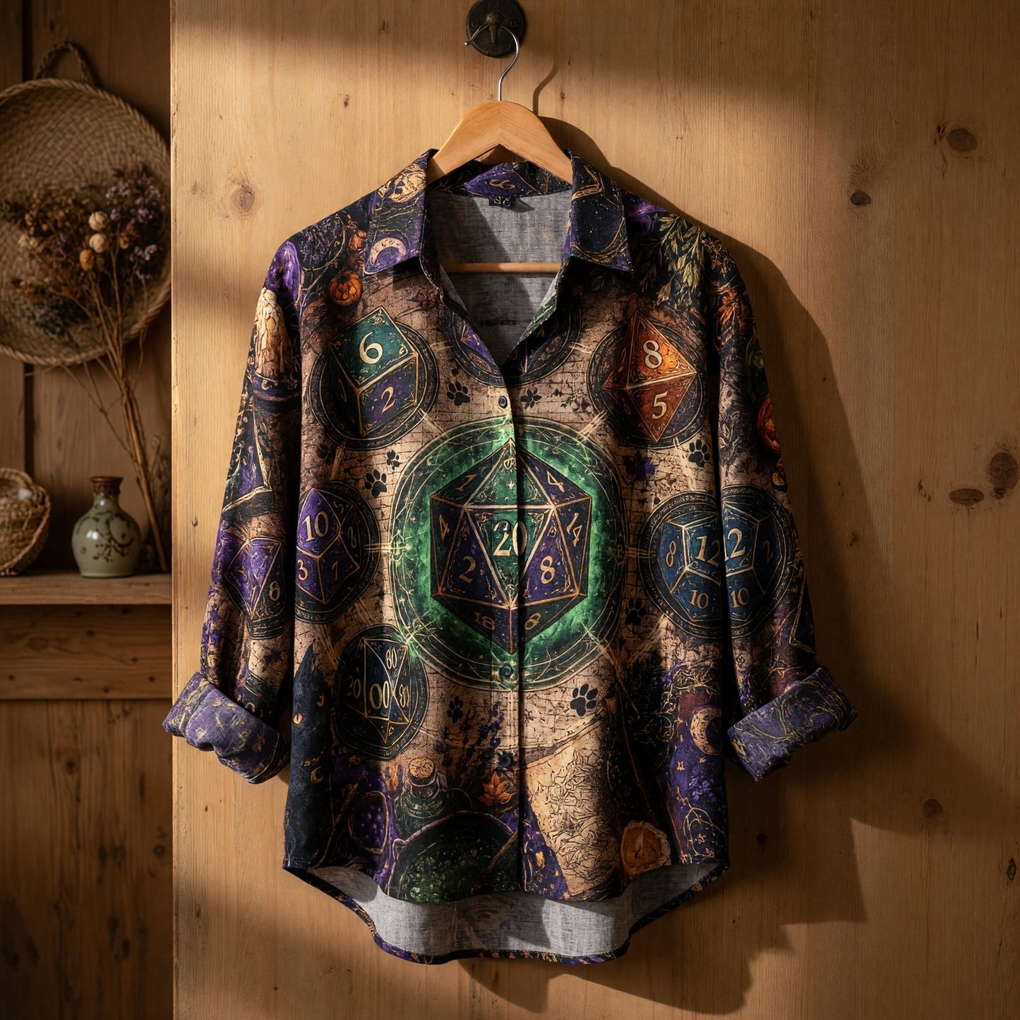 Fantasy Dungeon Dice Linen Shirt - Witchy RPG Fantasy Apparel