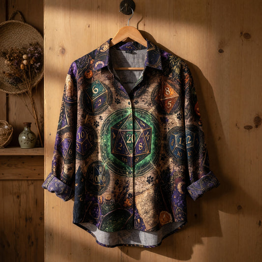 Fantasy Dungeon Dice Linen Shirt - Witchy RPG Fantasy Apparel