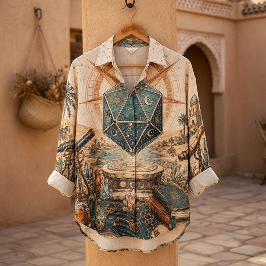 Astrology D20 Linen Shirt - Celestial Fantasy Mystical Apparel