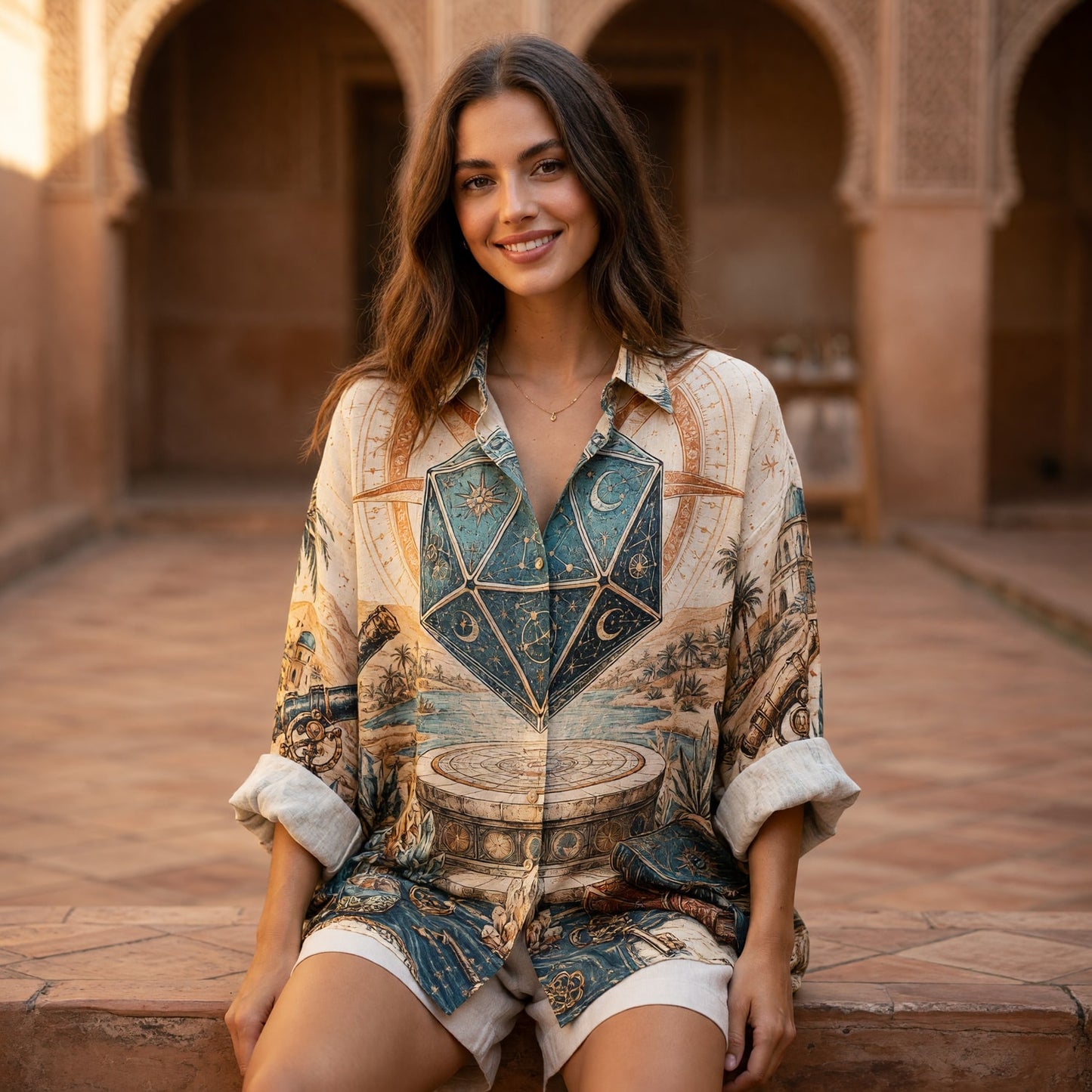 Astrology D20 Linen Shirt - Celestial Fantasy Mystical Apparel