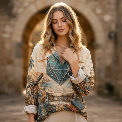 Astrology D20 Linen Shirt - Celestial Fantasy Mystical Apparel