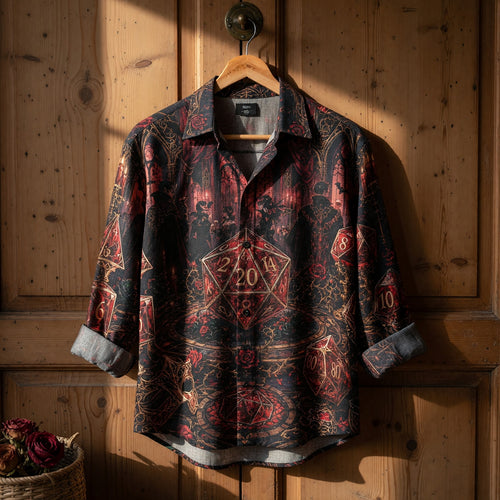 Gothic Vampire Dice Linen Shirt - Dark Fantasy Masquerade