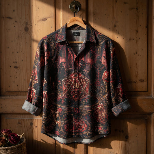 Gothic Vampire Dice Linen Shirt - Dark Fantasy Masquerade