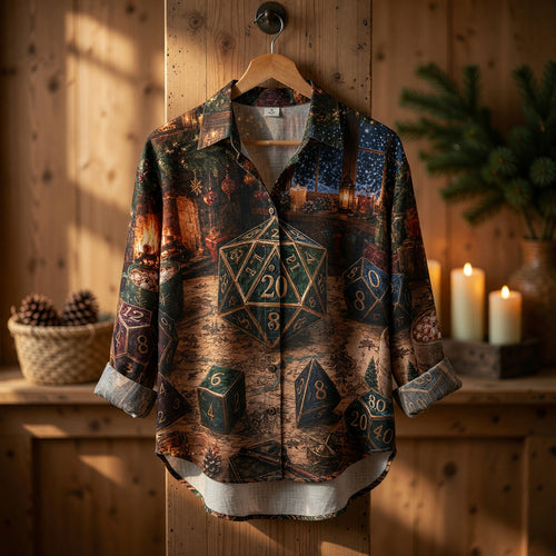 Christmas Dice Linen Shirt - Holiday RPG Tabletop Gaming Apparel