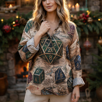 Christmas Dice Linen Shirt - Holiday RPG Tabletop Gaming Apparel