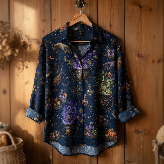 Witchy Linen Shirt - Mystic Dice Cauldron Fantasy RPG