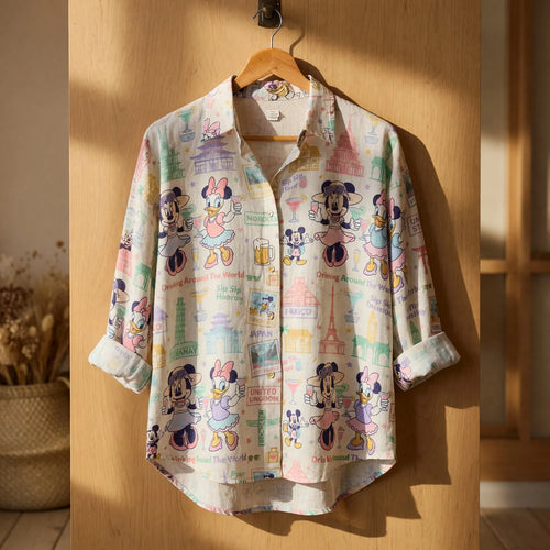 World Park Drinking Around The World Linen Shirt - Girls Trip Pattern